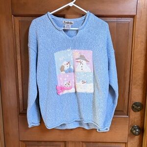 Timberlea Pastel Blue Snowman Sweater Size XL